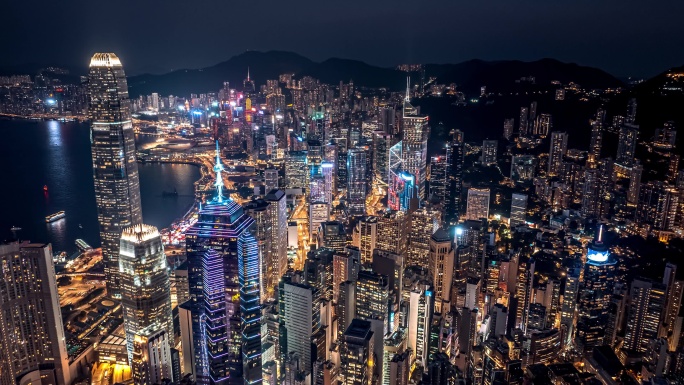 4K香港航拍中环夜景延时