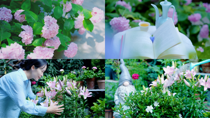 花园看书喝茶浇花午后惬意休闲慢生活