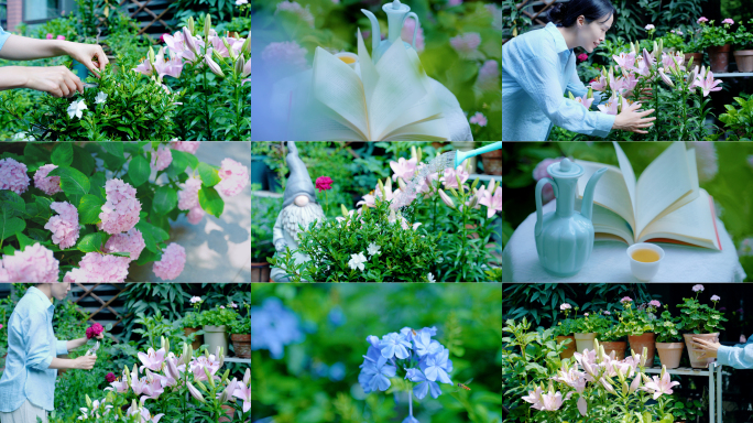 花园看书喝茶浇花午后惬意休闲慢生活