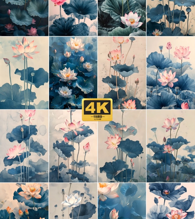 4k竖屏意境水墨荷花