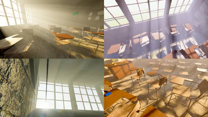 阳光照进被废弃的破旧空教室