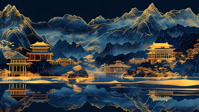 中国山水画  古风背景 舞台背景