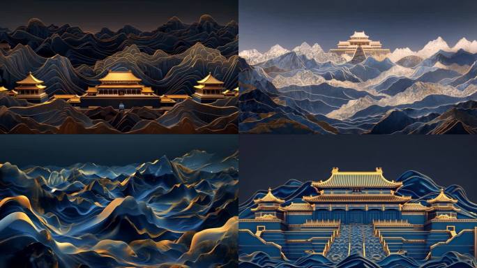 中国山水画  古风背景 舞台背景