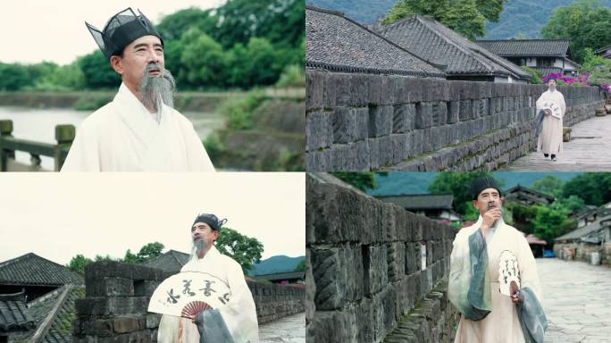 古装古人行走在江边和城墙上(合集)