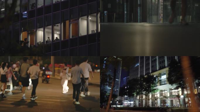 都市商务区夜晚上班族加班下班回家视频素材