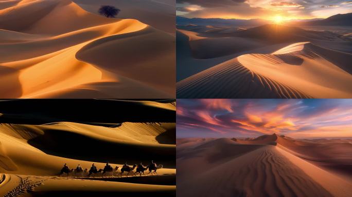 沙漠沙丘日出大气震撼一带一路丝绸之路