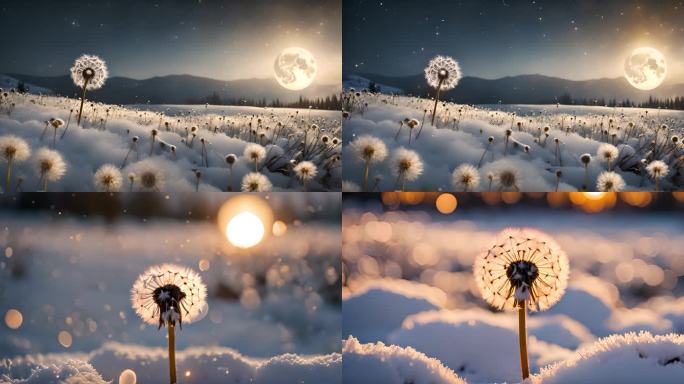 月光下雪地里的蒲公英 舞台背景