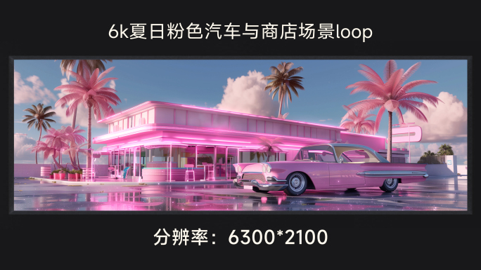 6k夏日粉色汽车与商店场景loop