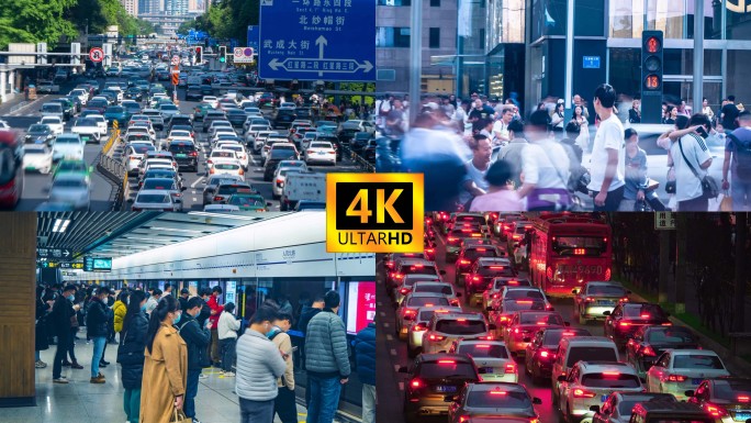 城市交通人流车流喧嚣延时航拍合集 4K