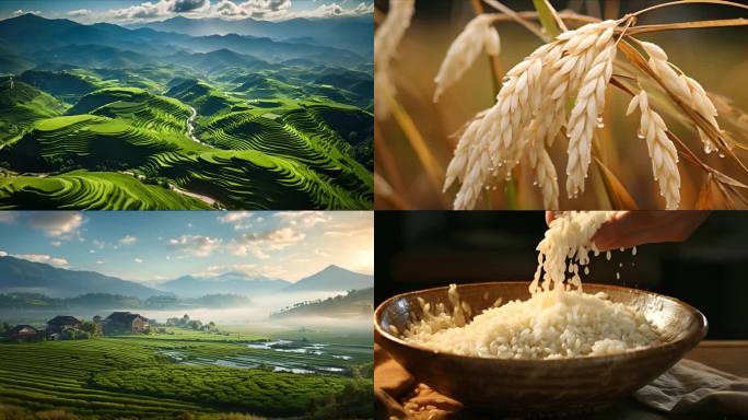 农田粮食稻谷大米收割季节乡村振兴最美乡村
