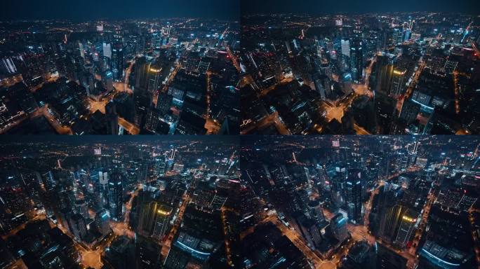 成都高新区摩天大楼建筑群夜景航拍