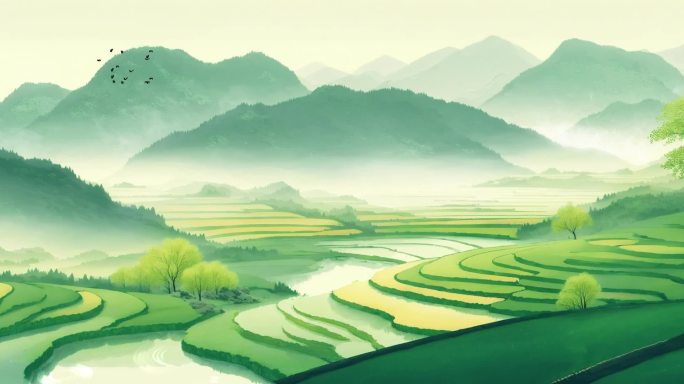 春天梯田宽屏舞台背景
