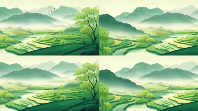 春天梯田宽屏舞台背景