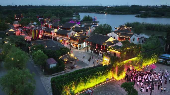 苏州常熟沙家浜蓝调夜景