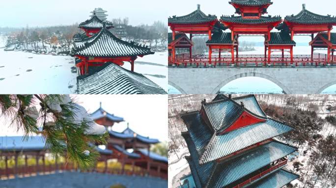 【4K】古建雪景 阁楼 廊桥