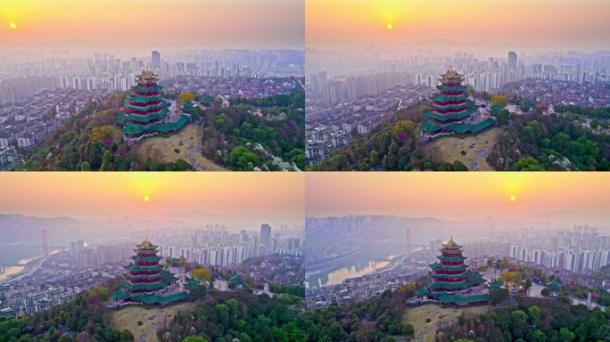 重庆鸿恩寺日落航拍