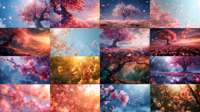 桃花桃树花瓣唯美桃花瓣花瓣飘落梦幻桃树