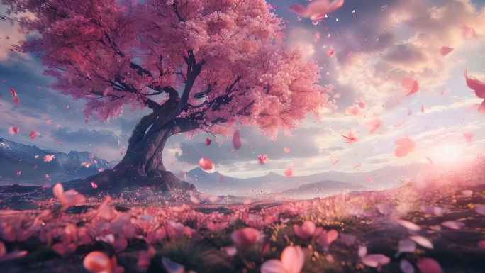 桃花桃树花瓣唯美桃花瓣花瓣飘落梦幻桃树