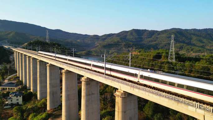 中国高铁飞驰驶过桥梁