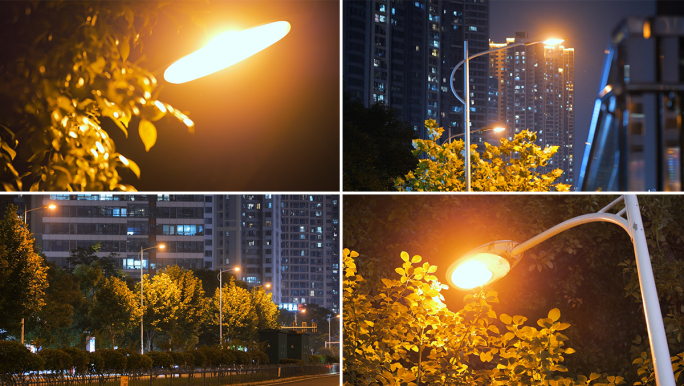 唯美路灯夜晚灯光夜市夜深人静电力电灯