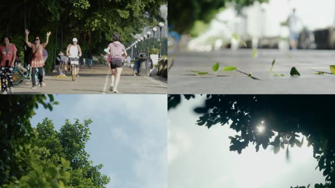 广州滨江公园 江边晨跑人文阳光江边航拍