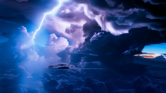 电闪雷鸣闪电雷暴阴天末日风暴大雨极端天气
