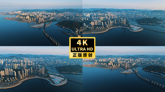 4K清晨海景海滨城市大连清晨高新园区