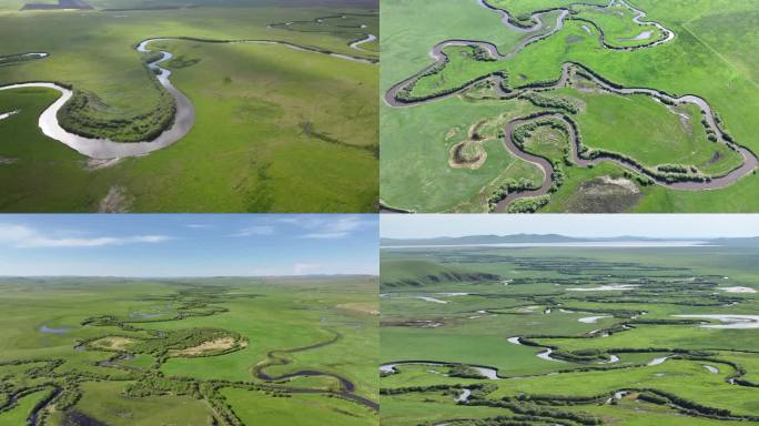 4K内蒙古草原河流航拍九曲湾玉龙湾河水