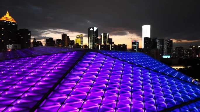 航拍沈阳盛京大剧院灯光夜景