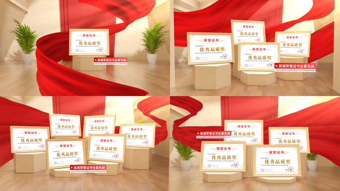 高端红绸荣誉证书奖牌奖状展示ae模板