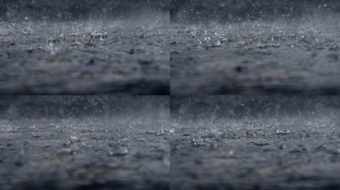 暴雨大雨下雨雨滴击打地面水花