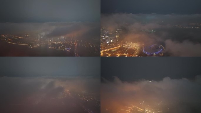 云雾缭绕苏州夜景