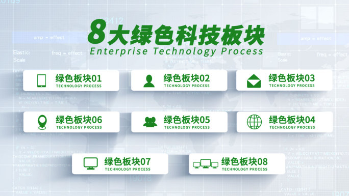 无插件-8大绿色版块文字分类展示AE模板