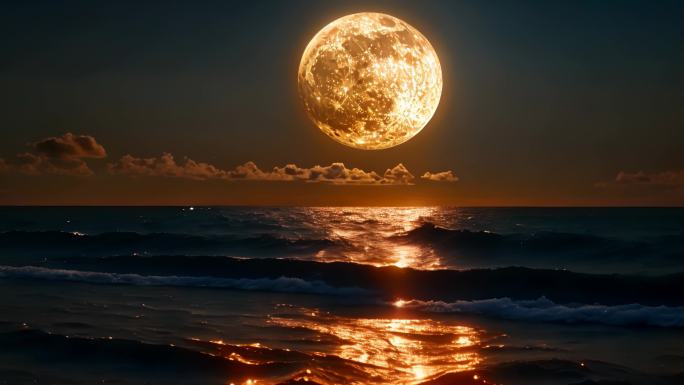 海上月亮潮汐月景唯美cg场景