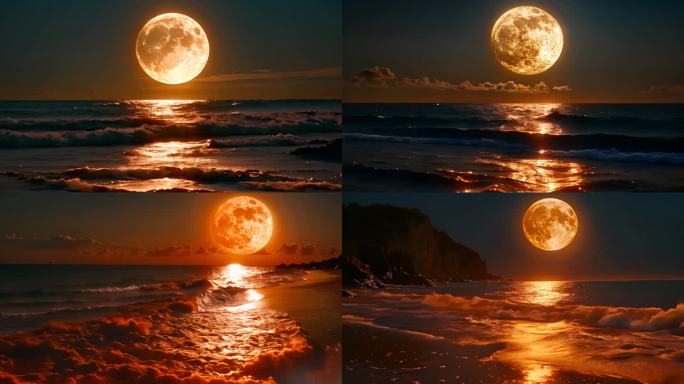 海上月亮潮汐月景唯美cg场景