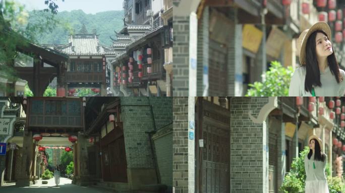 古镇旅游老街旅行 美女女人游玩休闲散步