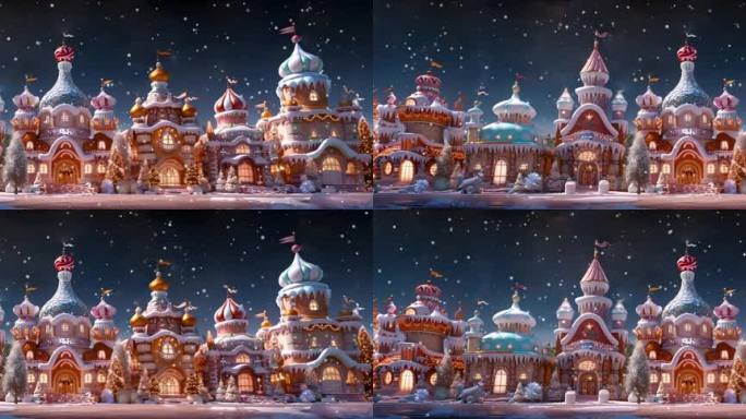 雪中城堡童话世界舞台背景