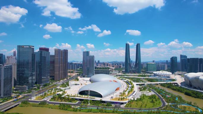 浙江杭州萧山区亚运会奥体中心航拍延时旅游