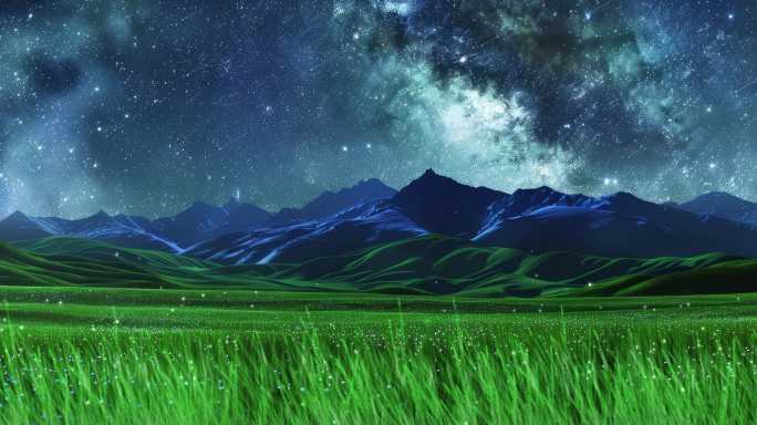 唯美意境星空夜晚草原风景背景