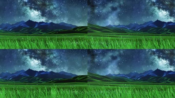 唯美意境星空夜晚草原风景背景