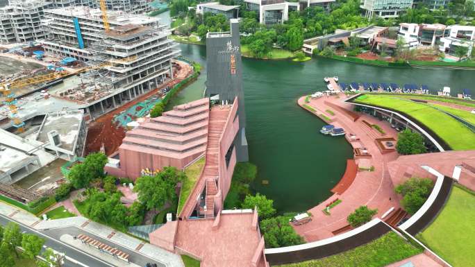 成都天府新区麓湖艺展中心航拍4K御三