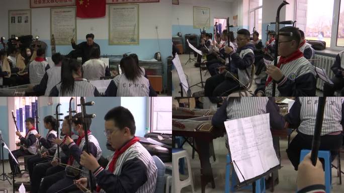 小学民乐社团教师上课排练二胡琵琶古琴