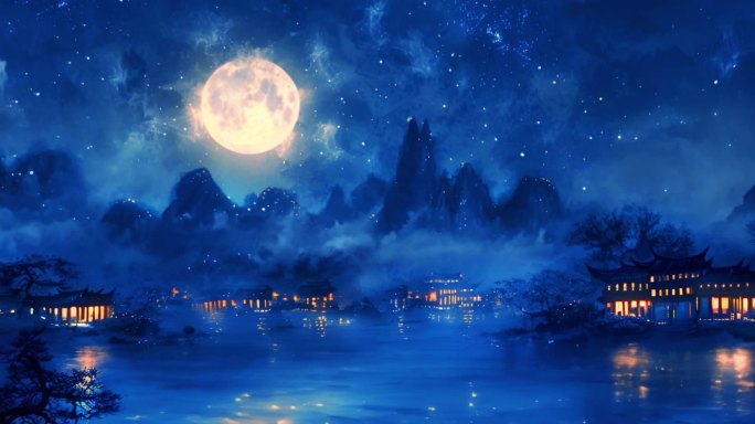 唯美月夜LED大屏背景