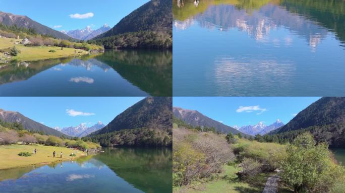 四川川西康定情歌风景区木格措秋天风景航拍