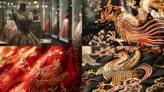 手工丝绸中式刺绣与龙凤图案的华丽展示