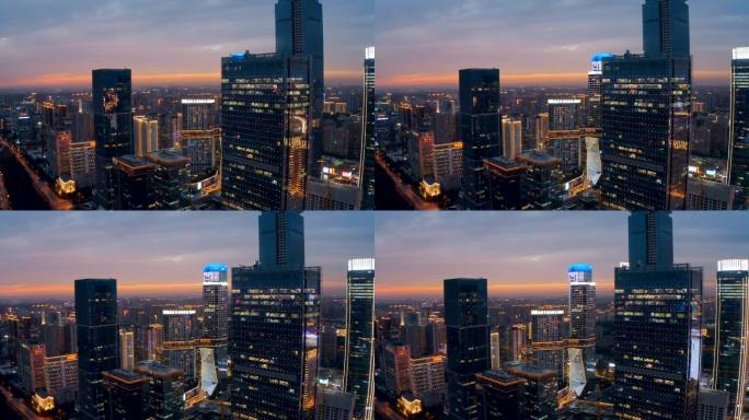 西安地标高新都市之门城市航拍夕阳夜景