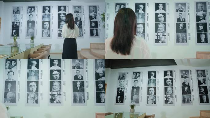 名人墙学校图书馆先贤照片