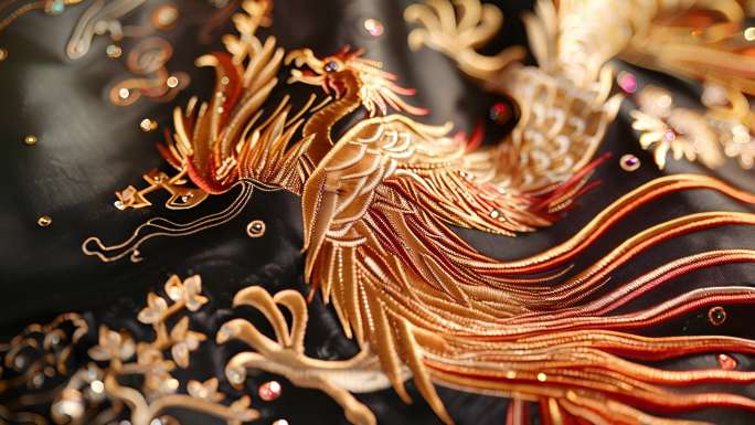 手工丝绸中式刺绣与龙凤图案的华丽展示