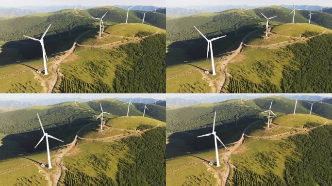 山坡上的风力发电风车 清洁能源