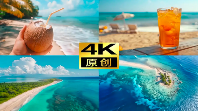 阳光沙滩海边度假海岛风光椰树夏天避暑